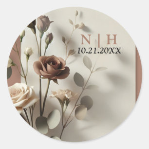 Moderne botanische Florale Hochzeit Mocha Mousse Runder Aufkleber