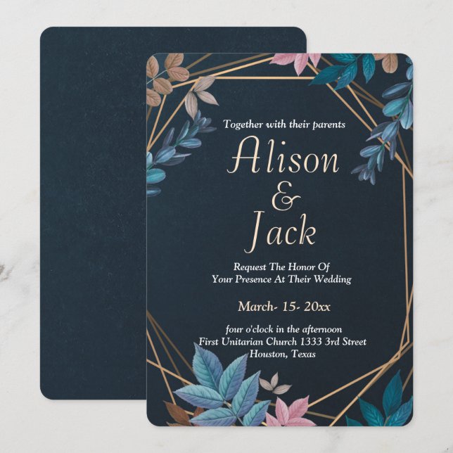 Moderne botanische Geometrische Rahmenhochzeit Einladung (Vorne/Hinten)