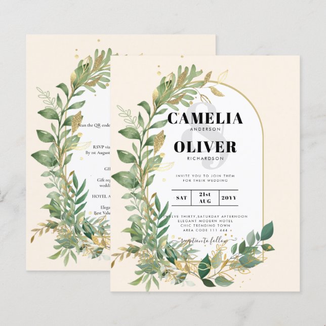 Moderne botanische Greenerie Leaf Gold Wedding Ein (Vorne/Hinten)