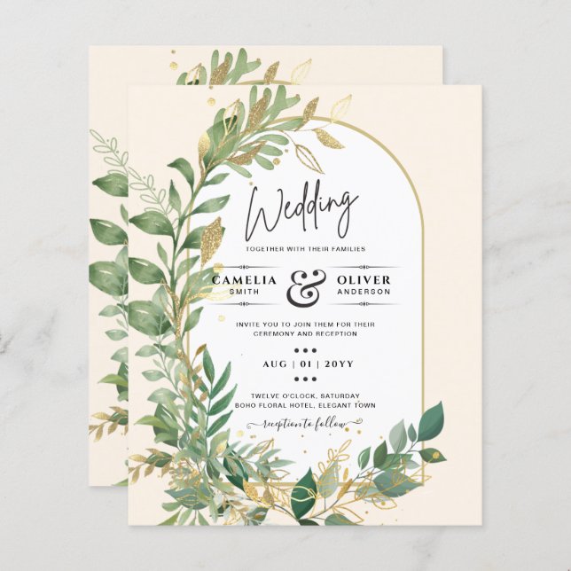Moderne botanische Greenerie Leaf Gold Wedding Ein (Vorne/Hinten)