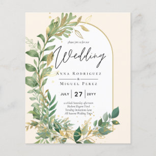 Moderne botanische Greenerie Leaf Gold Wedding Ein Flyer