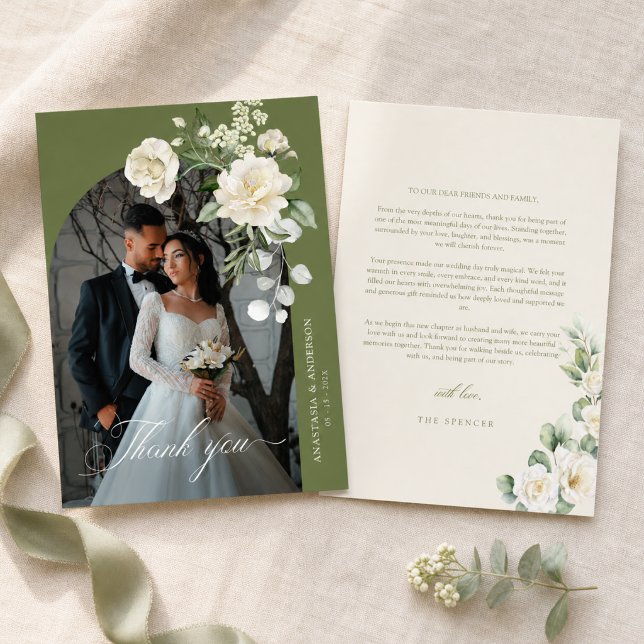 Moderne Botanische Grüne Hochzeit Dankeskarte (Von Creator hochgeladen)