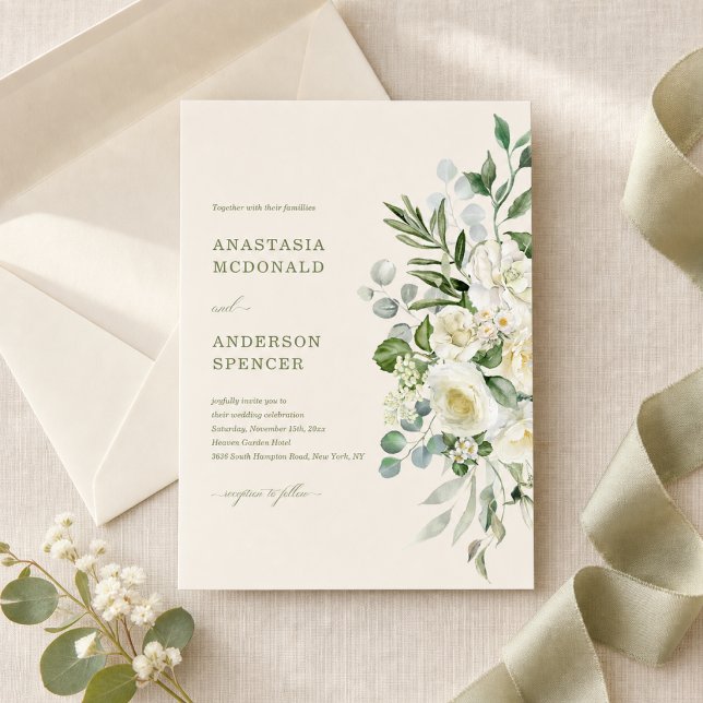 Moderne botanische grüne Hochzeit Einladung (Von Creator hochgeladen)