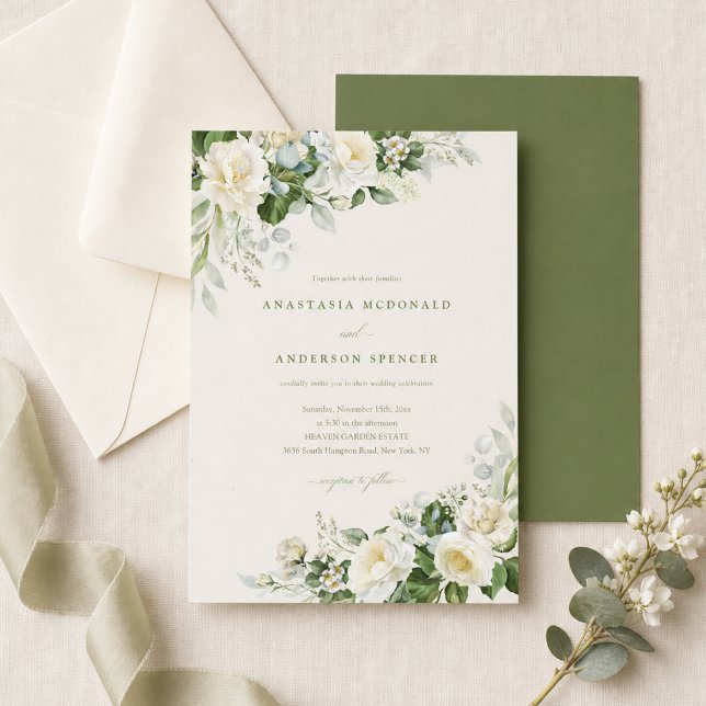 Moderne botanische grüne Hochzeit Einladung (Von Creator hochgeladen)