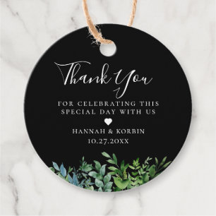 Moderne Botanische Grüne Schwarze Hochzeit Geschenkanhänger