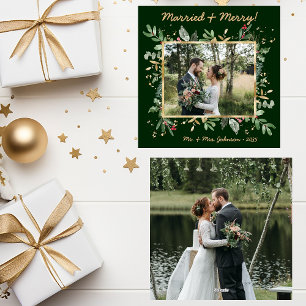 Moderne botanische Grünpflanzen-Foto Hochzeit & Fr Feiertagskarte