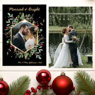 Moderne botanische Grünpflanzen-Foto-Hochzeit und Feiertagskarte