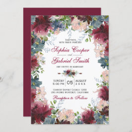 Moderne Botanische Hochzeit der Marine Pink Floral Einladung