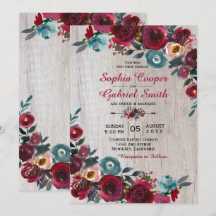 Moderne Botanische Hochzeit der Navy mit Blumenhol Einladung