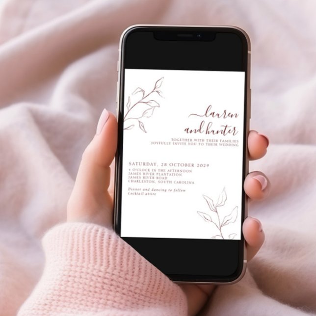 Moderne Botanische Hochzeit des Burgundy-Script-Bo Einladung (Von Creator hochgeladen)