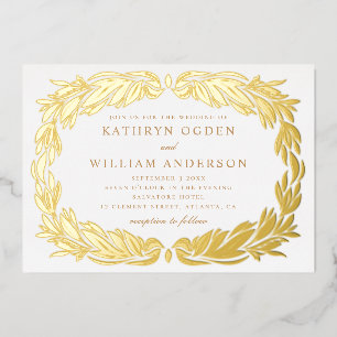 Moderne botanische Hochzeit in edlem Gold Folieneinladung