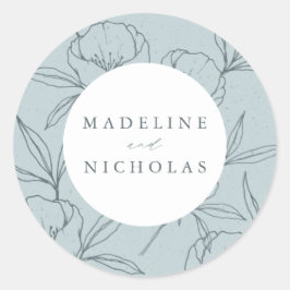 Moderne Botanische Hochzeit mit Blumen und Spatenn Runder Aufkleber