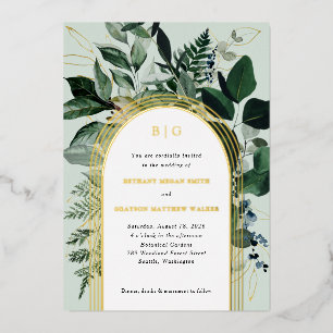 Moderne botanische Hochzeit mit Bogen Folieneinladung