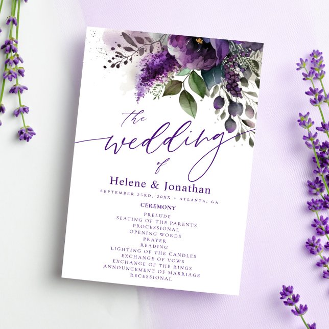 Moderne Botanische Hochzeit mit floralen Watercolo Programm (Modern Elegant Botanical Watercolor Floral Wedding Program)