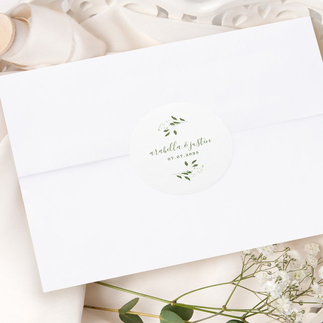 Moderne Botanische Hochzeit Runder Aufkleber (Von Creator hochgeladen)