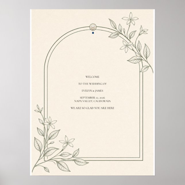 Moderne botanische Hochzeits-Willkommensschild mit Poster (Vorne)