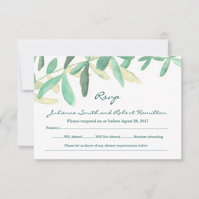 Moderne botanische Hochzeitskarte RSVP Karte (Vorderseite)