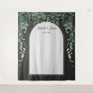 Moderne botanische Hochzeitskulisse mit Bogen Wandteppich