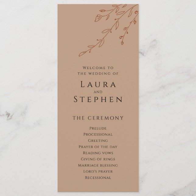 Moderne botanische Hochzeitsprogramme für Rost Programm (Vorderseite)