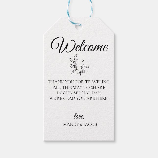 Moderne botanische Hochzeitssacktasche Geschenkanhänger (Vorderseite)