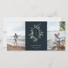 Moderne botanische Joy Foto Holiday Card Blau
