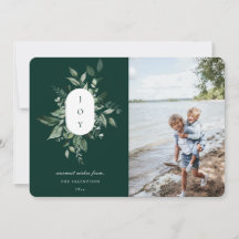 Moderne botanische Joy Foto Holiday Card Grün