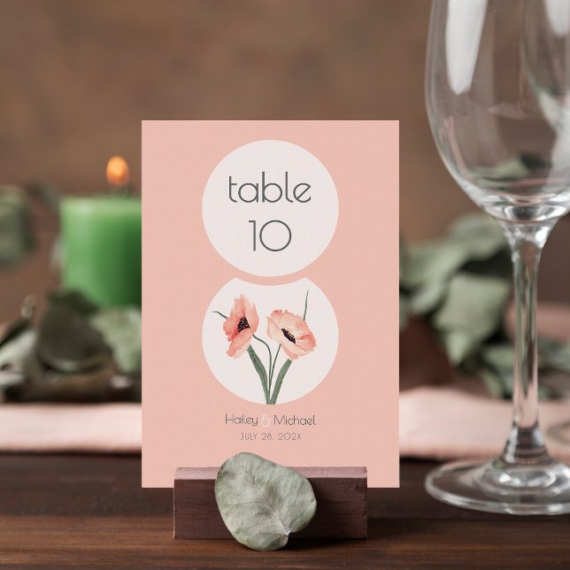 Moderne Botanische Korallenhochzeit Tischnummer (Von Creator hochgeladen)