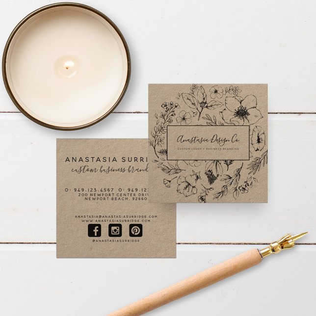 Moderne botanische Kraft und schwarze Schrift Quadratische Visitenkarte (Von Creator hochgeladen)