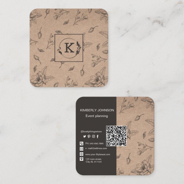 Moderne Botanische Kunsthandwerkskarte Quadratische Visitenkarte (Vorne/Hinten)