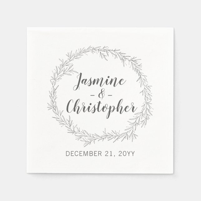 Moderne Botanische Leaf-Kranz-Hochzeit Serviette (Vorderseite)