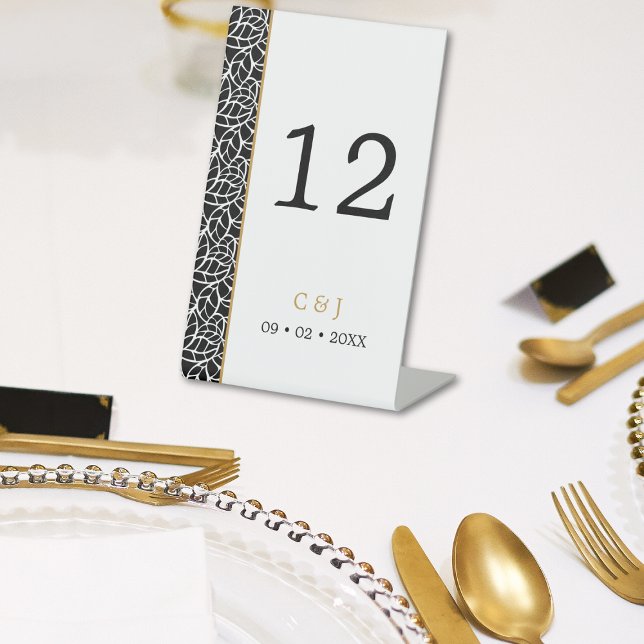 Moderne botanische Leaf-Muster-Tischnummer Sockelschild (Modern Botanical Leaf Pattern Border Table Number Pedestal Sign)