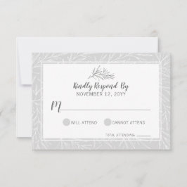 Moderne botanische Leaf Silver Wedding RSVP Card Karte
