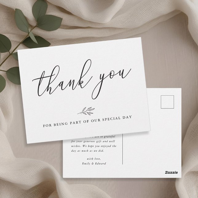 Moderne Botanische Linie Art Wedding Vielen Dank Postkarte (Von Creator hochgeladen)