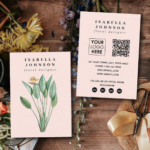 Moderne botanische Logos Rosa QR Code Soziale Medi Visitenkarte