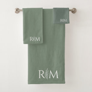 Moderne botanische Monogramm-Initialen Badhandtuch Set