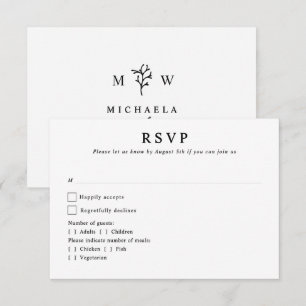 Moderne botanische Monogramm-Initialen Hochzeit RSVP Karte