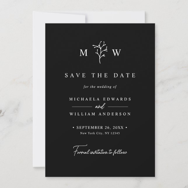 Moderne Botanische Monogramm-Initialen Hochzeit Save The Date (Vorderseite)