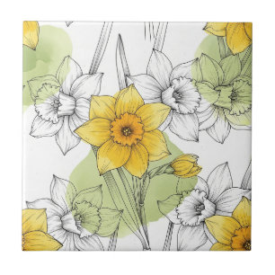 Moderne Botanische Narzissen-Muster Fliese