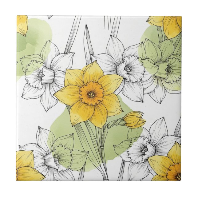 Moderne Botanische Narzissen-Muster Fliese (Vorderseite)
