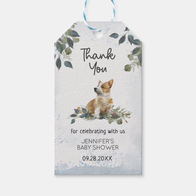 Moderne botanische Niedliche Puppy Baby Dusche Vie Geschenkanhänger (Vorderseite)