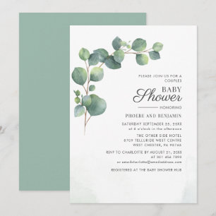 Moderne Botanische Paare Baby Shower Eukalyptus Einladung