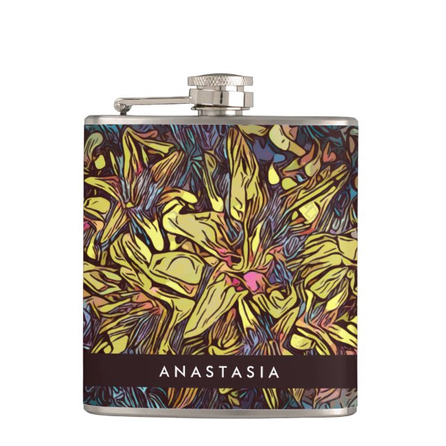 Moderne botanische Personalisierte Hüftflasche Flachmann (Vorderseite)