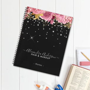 Moderne Botanische Rosa Blumen Diamanten Glitter Notizbuch