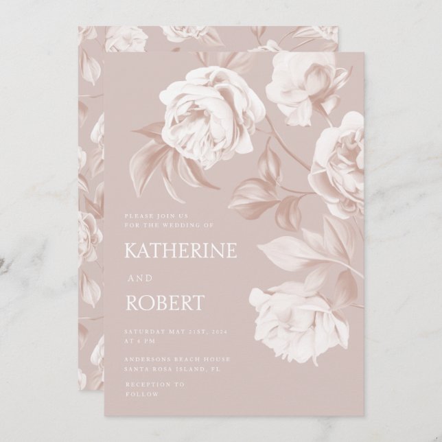 Moderne botanische Rose Einladung (Vorne/Hinten)