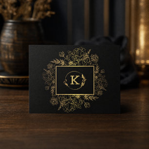 Moderne Botanische Schwarz-Gold-Geschäftskarte Quadratische Visitenkarte