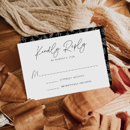 Moderne botanische Schwarz-Weiß-Hochzeit RSVP Karte