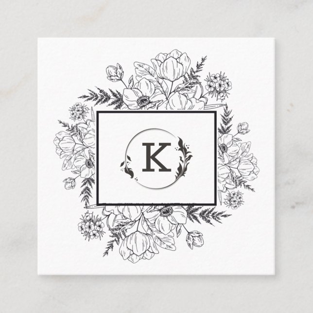 Moderne botanische Schwarz-weiße Visitenkarte (Vorderseite)