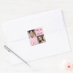Moderne botanische Soft-Pink-Boho-Fotoschrift Quadratischer Aufkleber