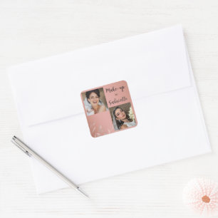 Moderne botanische staubige Rose Boho-Fotoschrift  Quadratischer Aufkleber