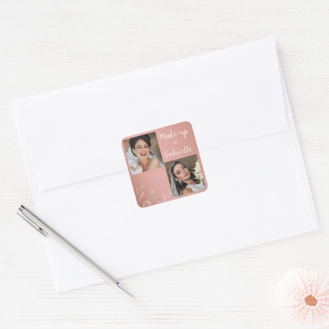 Moderne botanische staubige Rose Boho-Fotoschrift  Quadratischer Aufkleber (Umschlag)